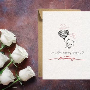 Niedlicher Panda mit Herz Jubiläumskarte - Modernes Pastel 2-Fold Design | Perfekt für Sie und Ihn | Kauf | Herunterladen | Drucken