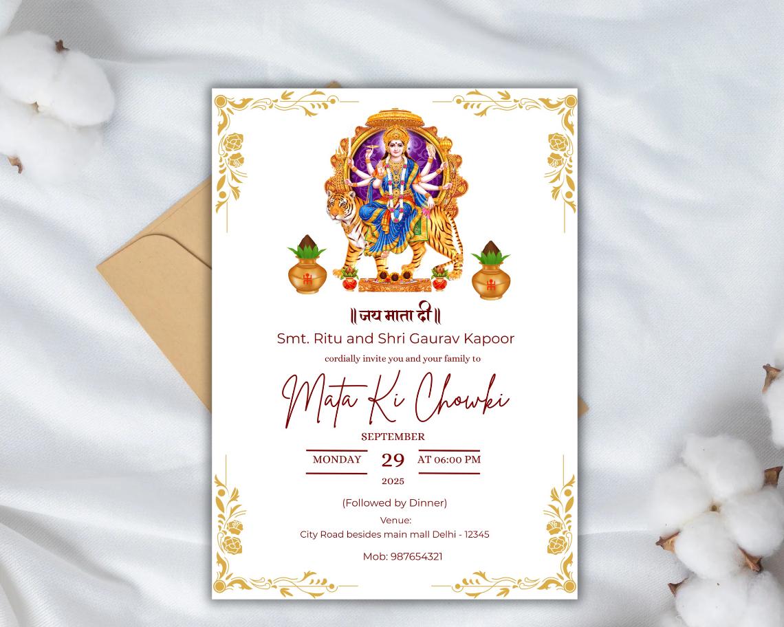 Premium Mata Ki Chowki Invitation | Jagrata Invite |durga Ma
