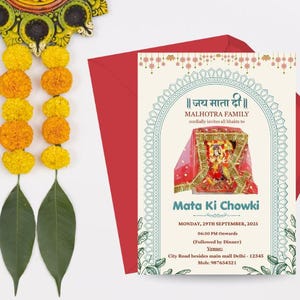 Convite divino de Mata Ki Chowki de <br> Entrega Rápida? Durga Ma Jagran | Download instantâneo | Modelo personalizável