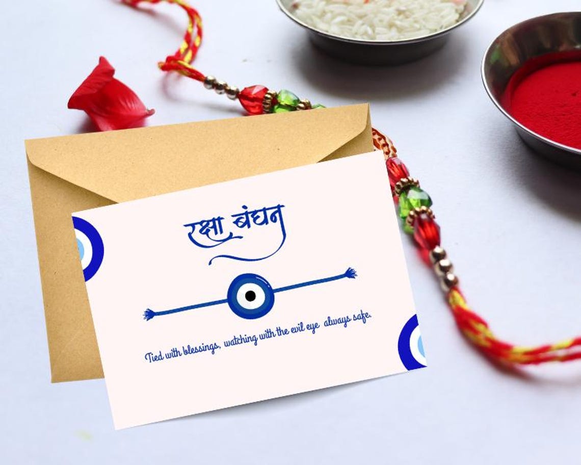 Godu Reksha Good Luck Raksha Bandhan Card With Evil Eye | Printable Rakhi Greeting ...