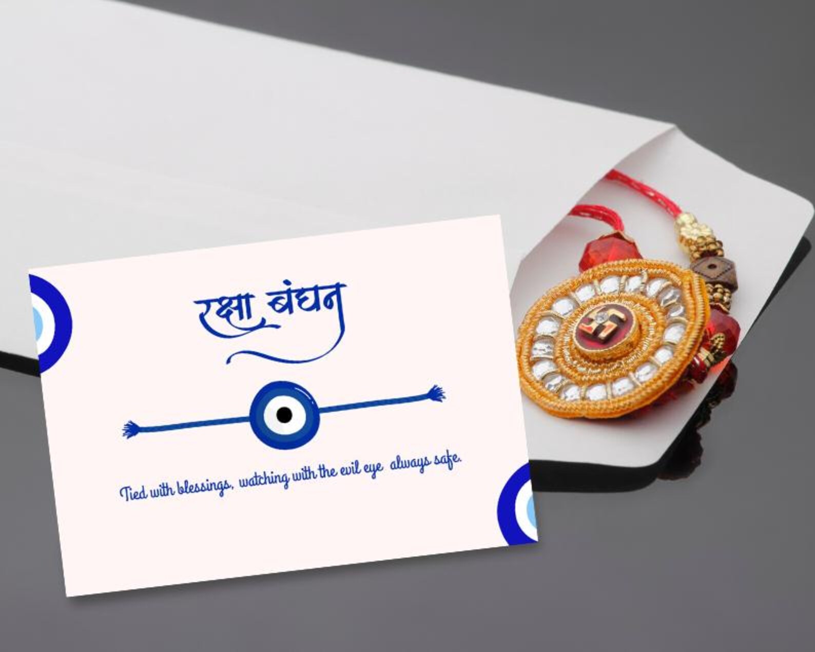 Godu Reksha Good Luck Raksha Bandhan Card With Evil Eye | Printable Rakhi Greeting ...