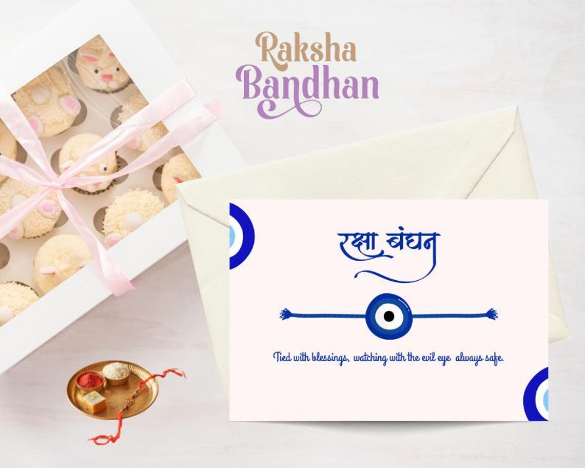 Godu Reksha Good Luck Raksha Bandhan Card With Evil Eye | Printable Rakhi Greeting ...