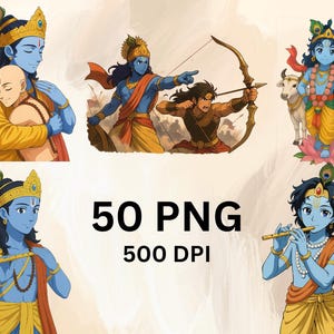 Shri Krishna Clipart Bundle – Digital Krishna Art for Indian Festival Crafts