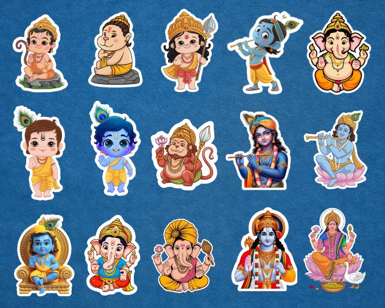 Divine Hindu Gods Sticker Set | 3 A4 Sheets Ready to Print | Digital Download | 27 Piece