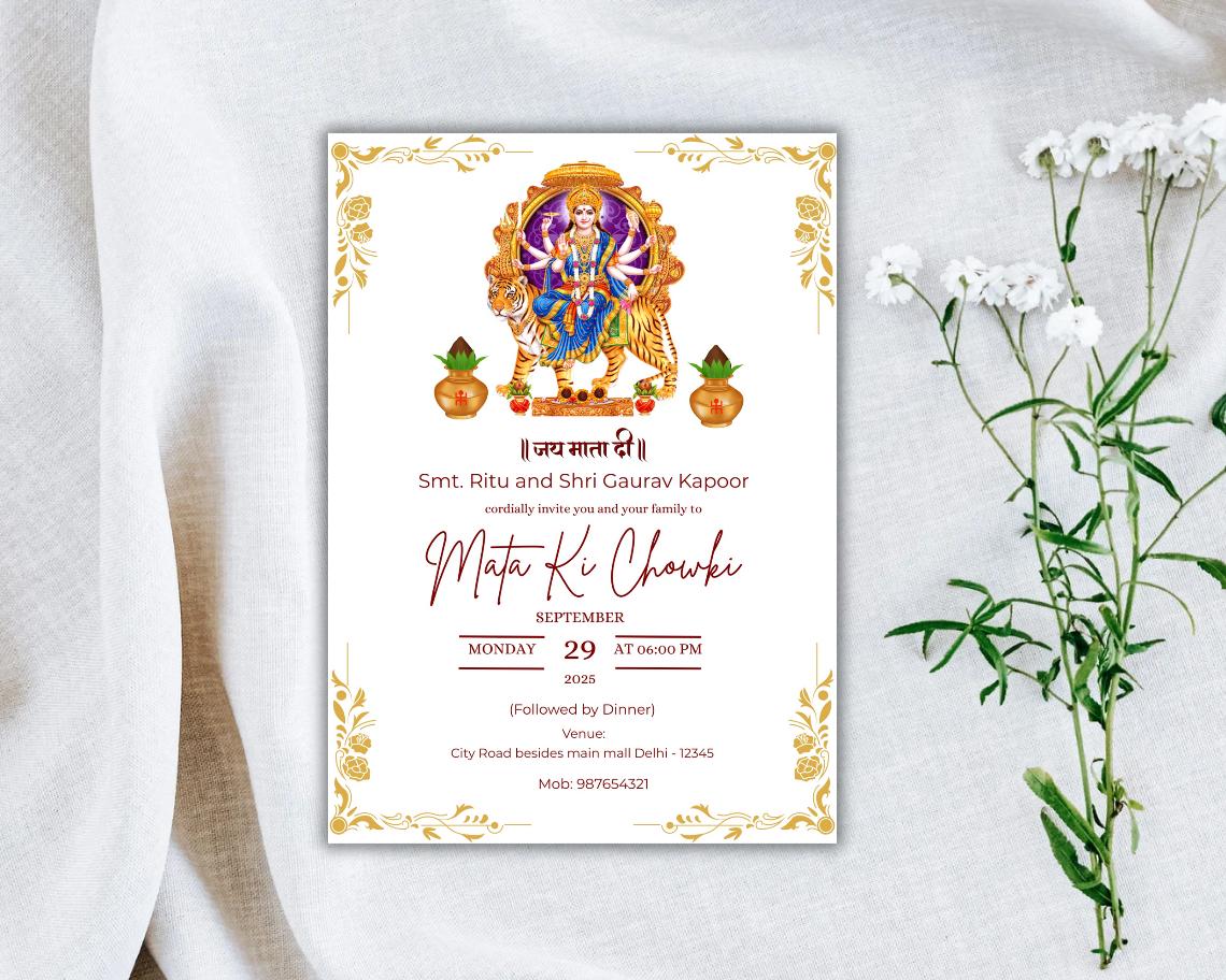 Premium Mata Ki Chowki Invitation | Jagrata Invite |durga Ma