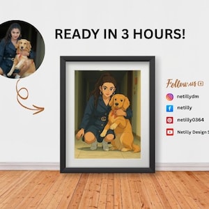 Studio Ghibli Art - Portrait personnalisé à partir d'une photo | Dessin numérique personnalisé pour famille et animaux de compagnie