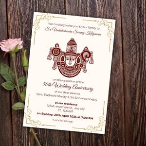 Invitación al aniversario de Sri Venkateshwara Swamy Kalyanam / Plantilla personalizable / Tarjeta digital de celebración hindú / Puja del sur de la India