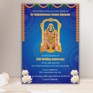 Sri Venkateshwara Swamy Kalyanam Jahrestag Einladen | Anpassbare Vorlage | Digitale Hindu Feier Karte | Südindische Puja Download