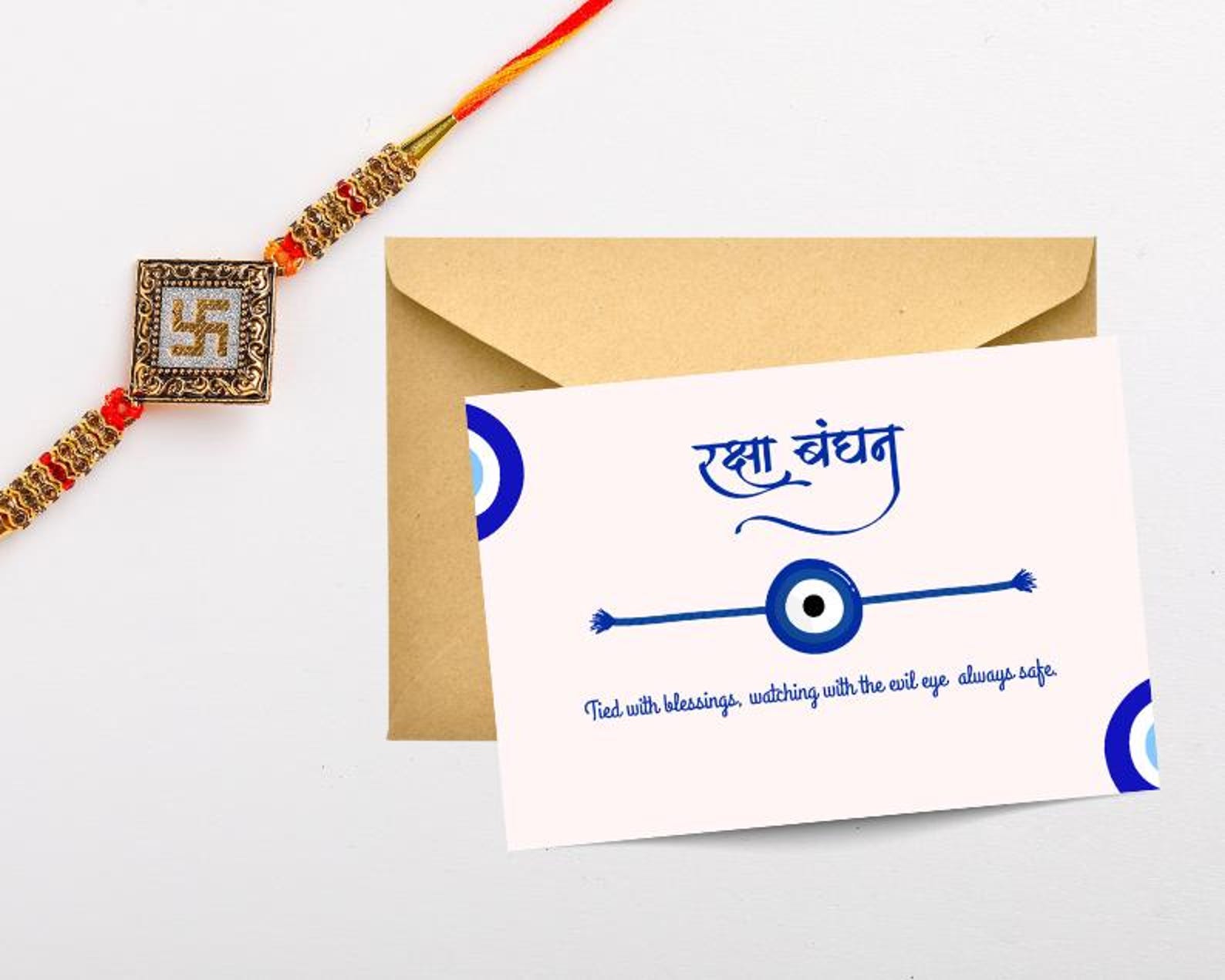 Godu Reksha Good Luck Raksha Bandhan Card With Evil Eye | Printable Rakhi Greeting ...