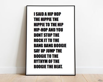 Hip Hop Lyrics song fun print, lyrics print, fun print for the home, gifts for her, typography print