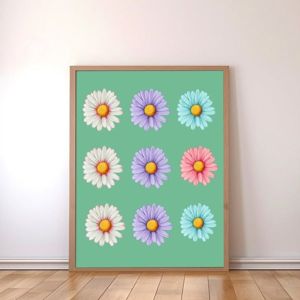 Daisy Flowers Art, Daisies Artwork, Abstract Daisies ArtWall, Modern Printable, Wildflowers Print, Digital Daisy Painting, Garden Flower Art