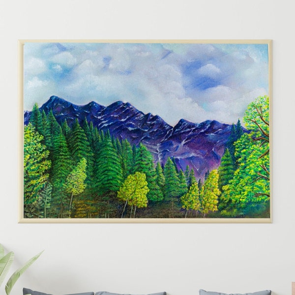 Montana Mountains Wall Decor,Hand Made Original Art,Nature Original Drawing SoftColor Pastel,Montana Hiking Peace and Calm Art,Montana Lover