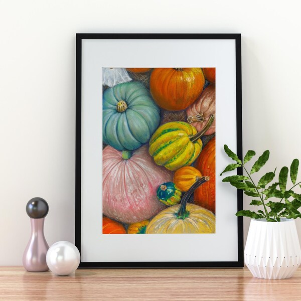 Pumpkin Beautiful Colors Art, Original Hand Made Art, Pumpkin Time Painting Art, Pumpkin Soft Pastel Technique, Pumpkin Variety Lover Art