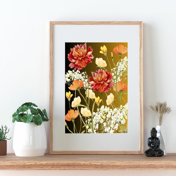 Wildflowers Art Print, Flowers Art Garden Flowers Artwork,Gift for Her Art,Spring Floral Print,Flowers Painting,Watercolor Flower DigitalArt