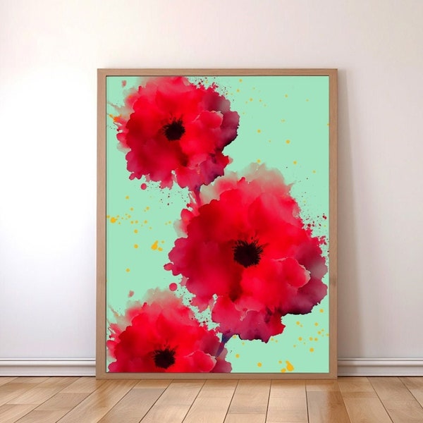 Poppy Artwork, Poppies Artprint, Red PoppiesPrintable, Watercolor Poppies Painting, Digital Poppy Art , Poppy Flower Print, Spring FlowerArt