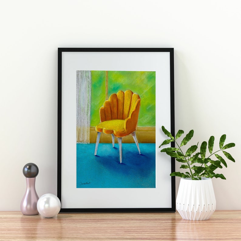 Chair by the Window Wall Art, Yellow Chair Instant Digital Art