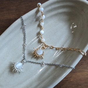 Handmade Selenite and Mother-of-Pearl Necklace, Symmetrical and Asymmetrical Necklaces, &#39;Lux&#39; Necklace in Natural Stone