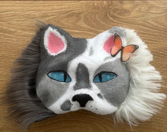 Grey and white therian cat mask pre-made!