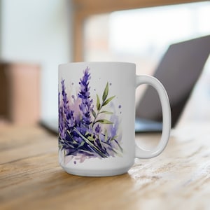 Lavender Coffee Mug, Flower Tea Cup, Large Mug, Nature Lover Gift, Floral Theme
