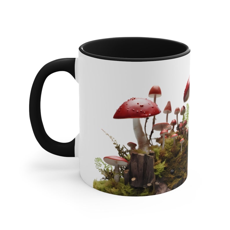 Red Mushrooms Coffee Mug, Mushroom Tea Cup, Accent Mug, Nature Lover Gift, Foraging Theme image 3