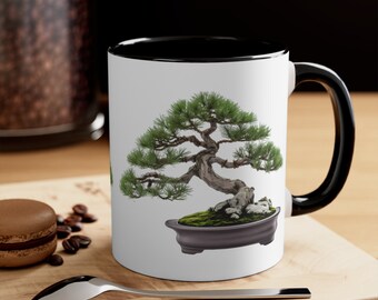 Pine Bonsai Coffee Mug, Bonsai Tree Tea Cup, Accent Mug, Nature Lover Gift, Nature Theme
