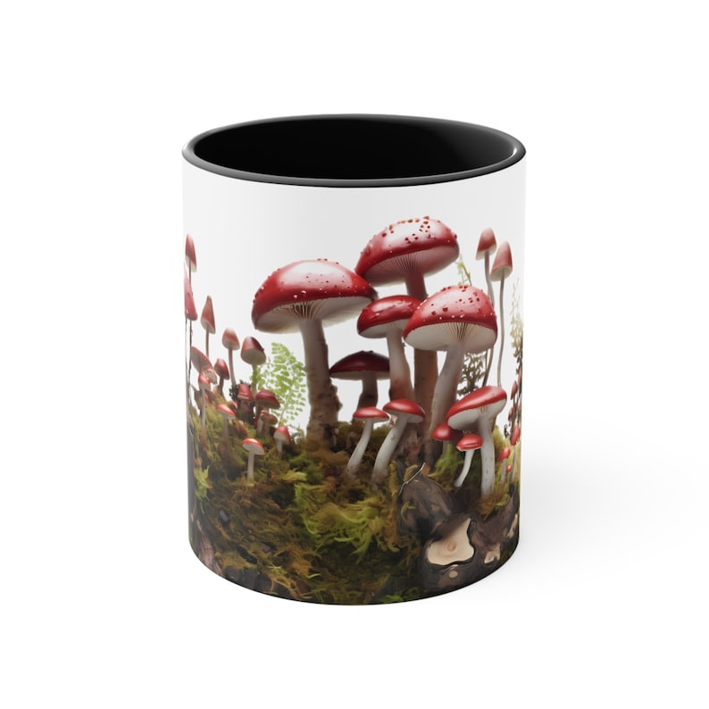 Red Mushrooms Coffee Mug, Mushroom Tea Cup, Accent Mug, Nature Lover Gift, Foraging Theme image 2