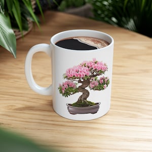 Azalea Bonsai Coffee Mug, Bonsai Tree Tea Cup, 11oz Mug, Nature Lover Gift, Floral Theme