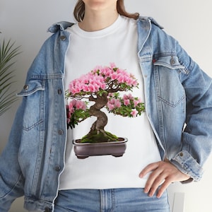 Azalea Bonsai T-shirt, Bonsai Tree Tee, Unisex Clothing, Nature Lover Gift, Floral Theme