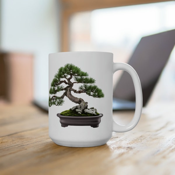 Pine Bonsai Coffee Mug, Bonsai Tree Tea Cup, Large Mug, Nature Lover Gift, Nature Theme