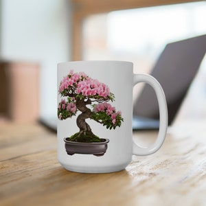 Azalea Bonsai Coffee Mug, Bonsai Tree Tea Cup, Large Mug, Nature Lover Gift, Floral Theme