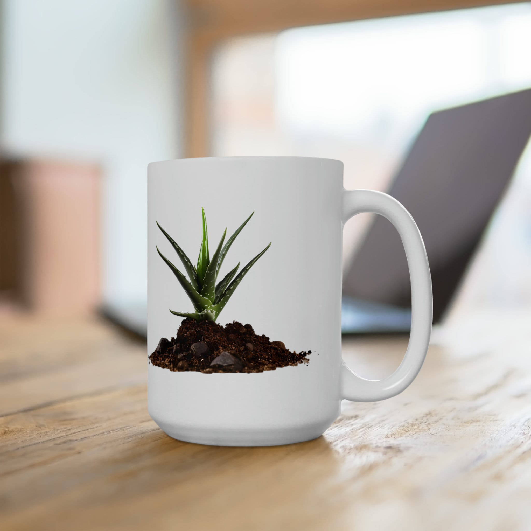 Aloe Vera Coffee Mug, Tiny Plant Tea Cup, Large Mug, Nature Lover Gift, Nature Theme