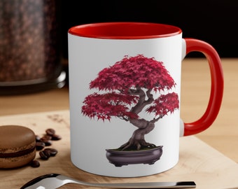 Japanese Red Maple Bonsai Coffee Mug, Bonsai Tree Tea Cup, Accent Mug, Nature Lover Gift, Nature Theme