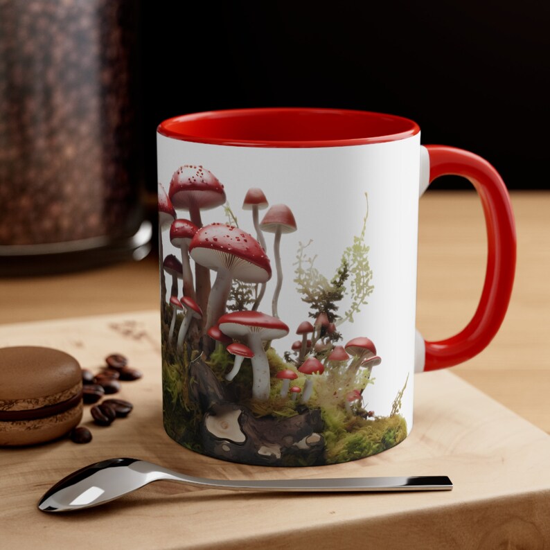 Red Mushrooms Coffee Mug, Mushroom Tea Cup, Accent Mug, Nature Lover Gift, Foraging Theme image 10