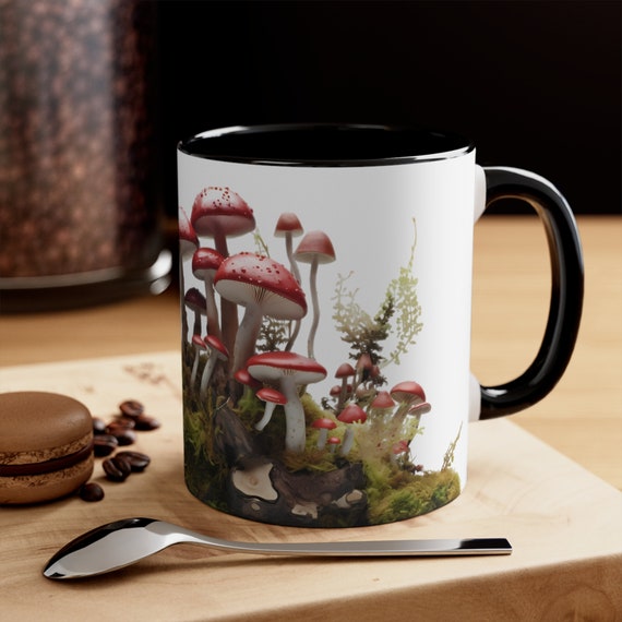 Red Mushrooms Coffee Mug, Mushroom Tea Cup, Accent Mug, Nature Lover Gift, Foraging Theme