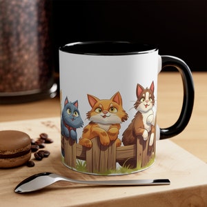 Cats Coffee Mug, Animal Tea Cup, Accent Mug, Cat Cup, Nature Lover Gift, Animal Theme