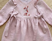 Our Sweet Love is One Dress for Girls, Custom 1st Birthday Soft Linen Dress, Embroidered Dress