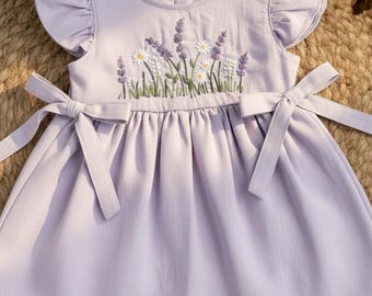 Custom 1st Birthday Soft Linen Dress, Wildflower Garden Hand Embroidered Dress for Girls, Toddler Linen Dress for Girl, Embroidered Dress