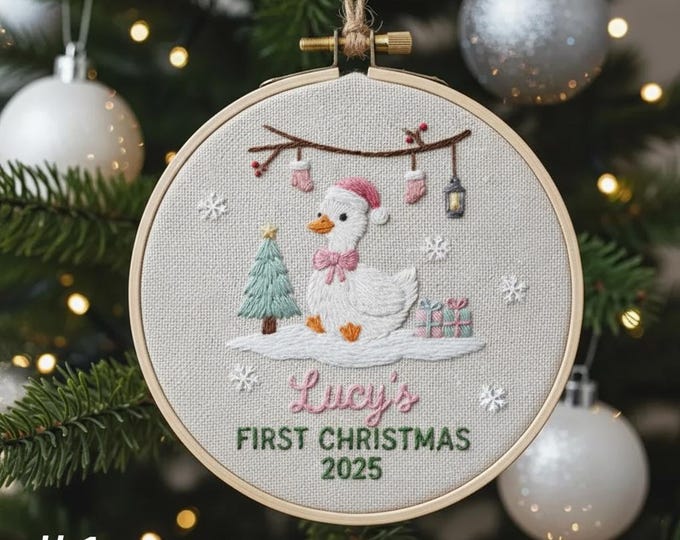 Goose Baby's First Christmas Embroidered Ornament, Personalized Unique Xmas Gift for New Baby, Custom Name 2026 Heirloom Gifts Ideas