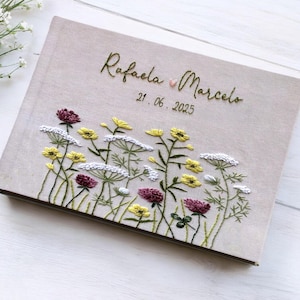 Custom Flowers Wedding Guest Book, Personalized Wedding Guestbook Ideas, Custom Hand Embroidered Baby Shower Notebook, Memory Book