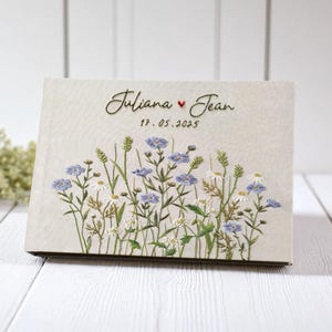 Personalized Wildflower Garden Wedding Guest Book, Custom Floral Hand Embroidered Linen Guestbook, Memory Scrapbook, Wedding Keepsake Gift