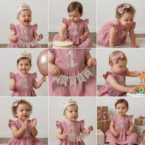 Personalized 1st Birthday Soft Linen Dress, Flowers Ruffle Sleeve Dress for Girls, Hand Embroidered Toddler Linen Dress, 1st Birthday Outfit image 4