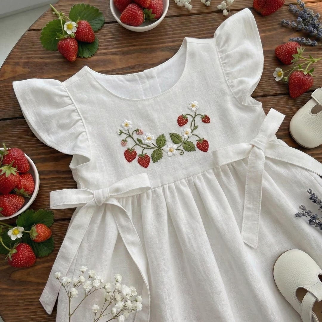 strawberry linen dress Juniper Strawberry Embroidered Linen Dress  No. 14