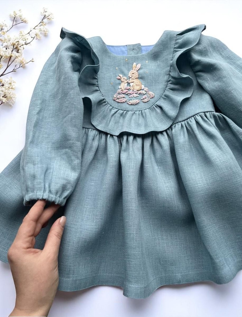 Mother Rabbit in A Flower Field Long Sleeve Dress for Girls, Easter ...