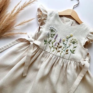 Wildflower Garden Hand Embroidered Dress for Girls, Custom 1st Birthday Soft Linen Dress, Toddler Linen Dress, Kids Clothing, Girl Dresses