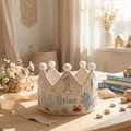 Personalized 1st Birthday Crown Hat, Sea Life Embroidered Linen Crown, Ocean Theme Baby Hat, Baby First Birthday Gift, Toddler Headpiece
