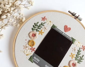 Flower Hand Embroidered Polaroid Photo Holder, Custom Handmade Picture Frame, Embroidery Instax Mini Frame, Memory Keepsake Gift Idea