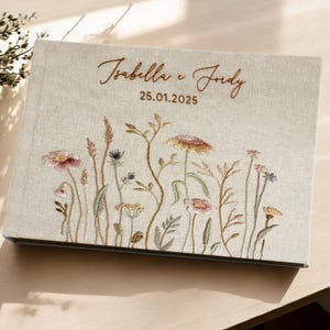 Custom Botanical Wedding Guest Book, Personalized Wedding Guestbook Ideas, Custom Hand Embroidered Baby Shower Notebook, Memory Book