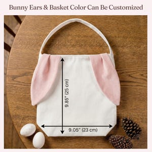 Personalized Hand Embroidered Easter Egg Basket, Egg Hunt Linen Basket, Cute Bunny Ears Basket, Happy Easter Day Basket, Baby Easter Gift image 6