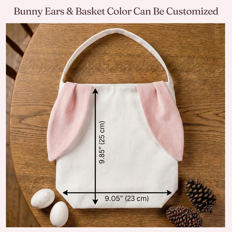 Personalized Hand Embroidered Easter Egg Basket, Egg Hunt Linen Basket, Cute Bunny Ears Basket, Happy Easter Day Basket, Baby Easter Gift image 6