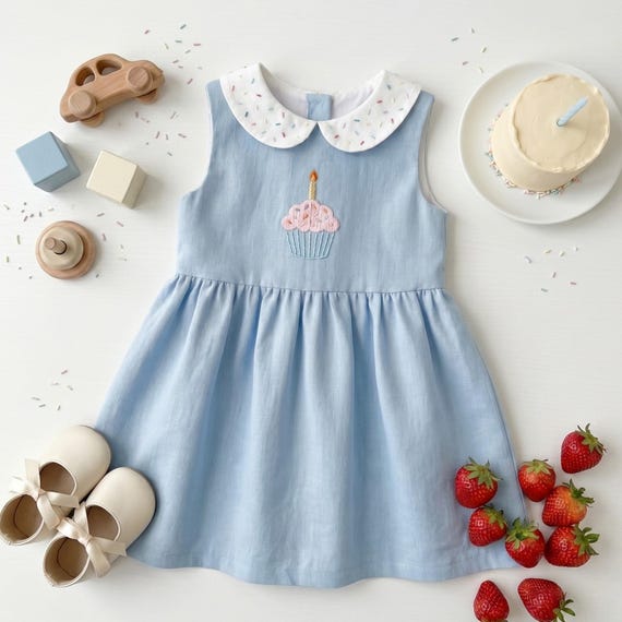 first birthday cupcake dress Hand Embroidered Baby Linen Dress, Toddler Party Dress, Birthday Outfit, Girl Gift hoco dresses 2024